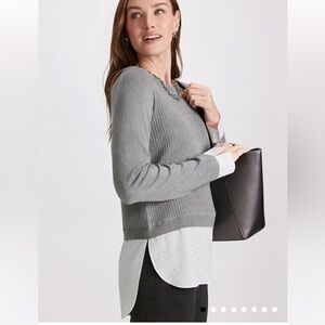 Laura Faux Layered Pullover Sweater Grey Fog